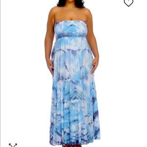 Raviya Blue Tie Dye Strapless Maxi Dress